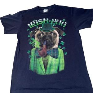 Lucky Men’s St. Patrick’s Day Pug Short Sleeve T-Shirt Size Medium 100% Cotton